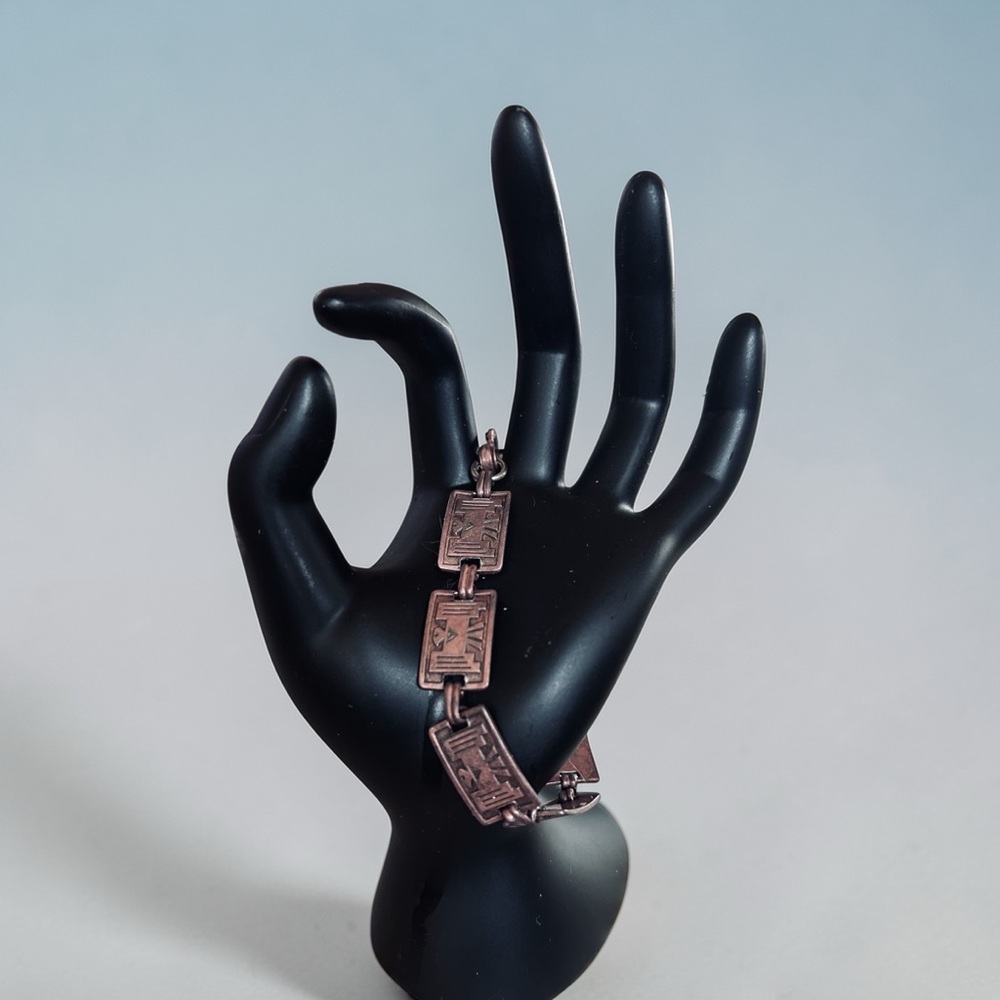 Vintage Copper Art Deco Panel Bracelet | Geometric Statement